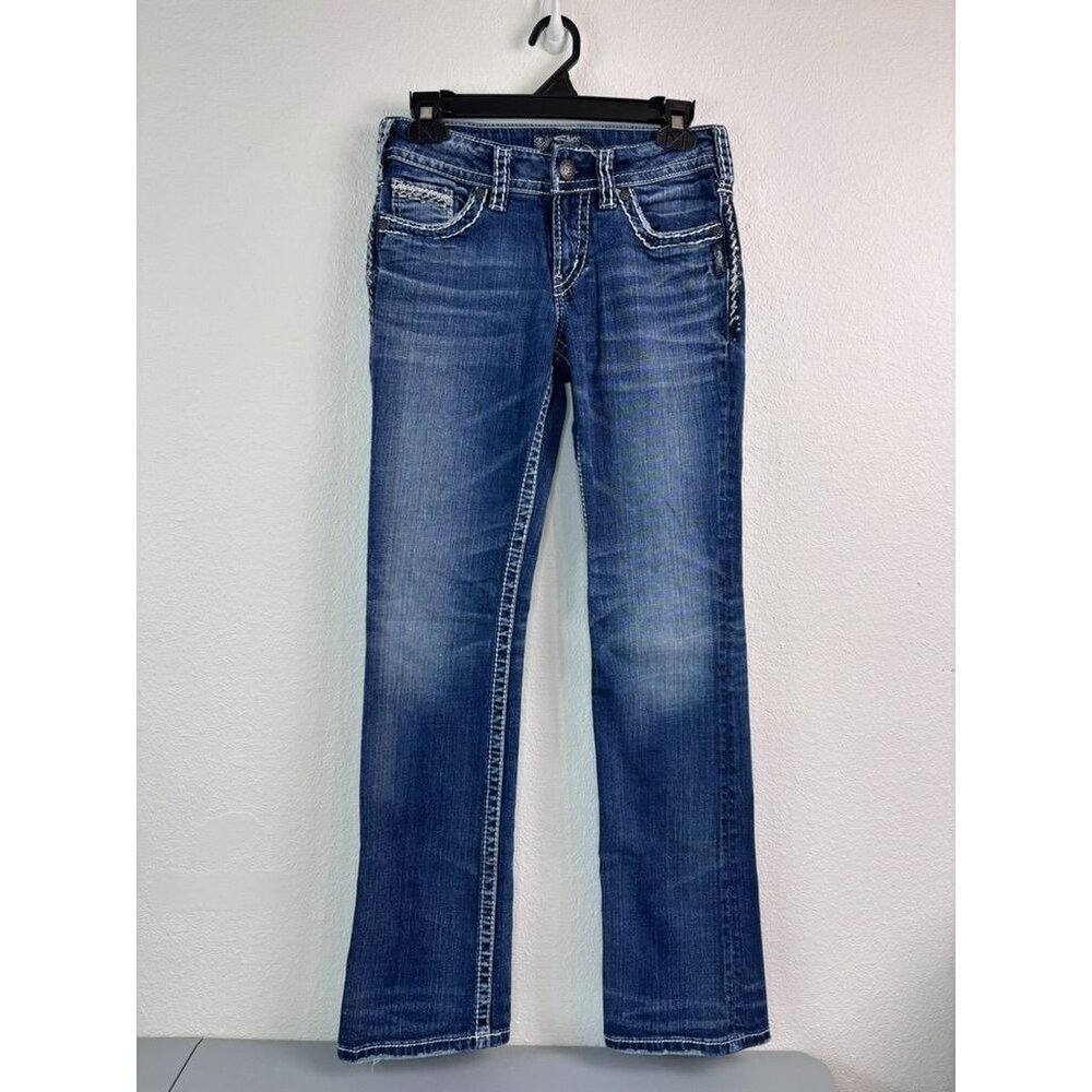 Silver Suki women's 26w 33l medium wash denim bootcut embroidered pockets
